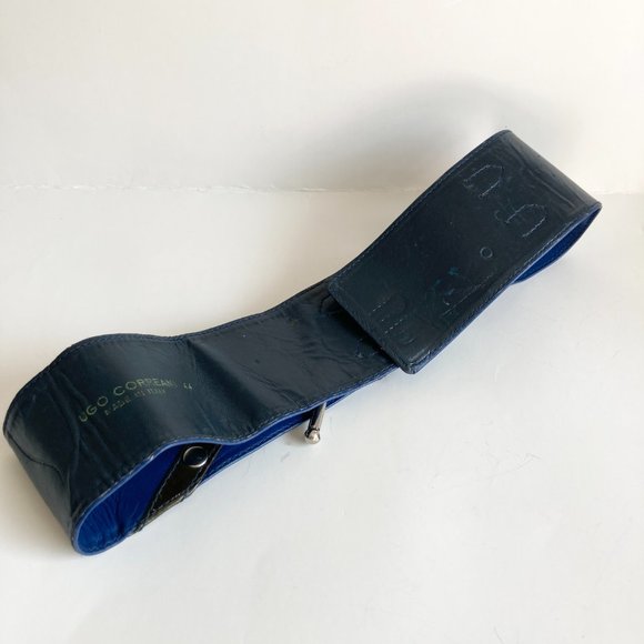 Vtg Ugo Correani Blue Italian Leather Wide Belt Womens Size 44 XS S 28-29\